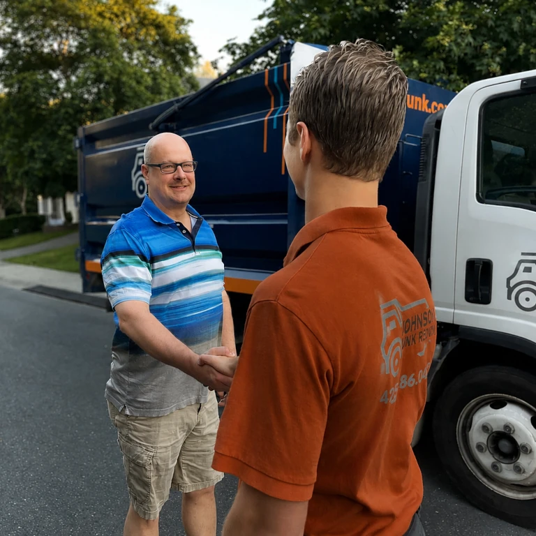 Junk removal professional explaining the process of junk removal